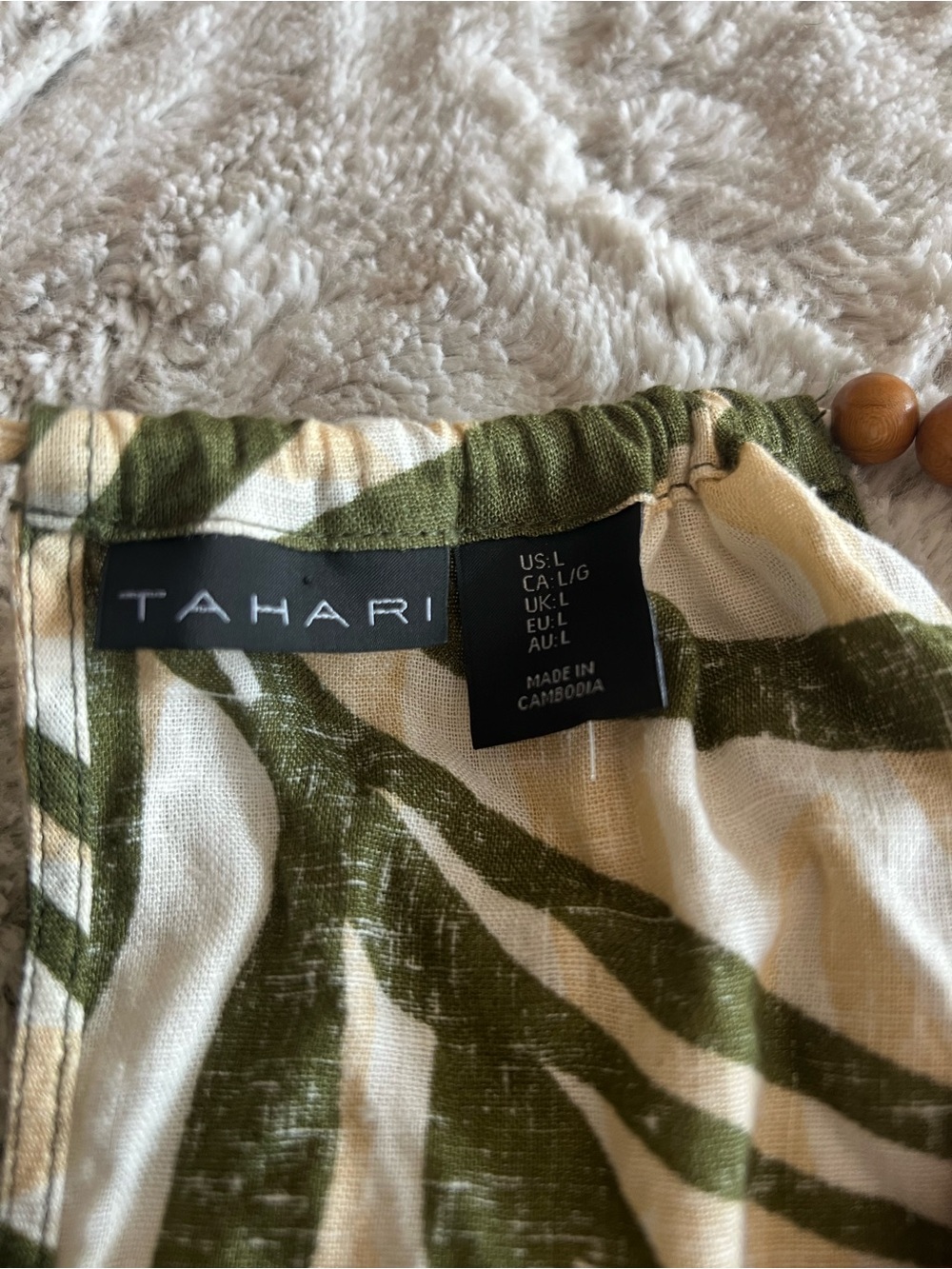 Tahari Olive & Cream Tropical Halter Dress with Bead Detail - Picture 2 of 5